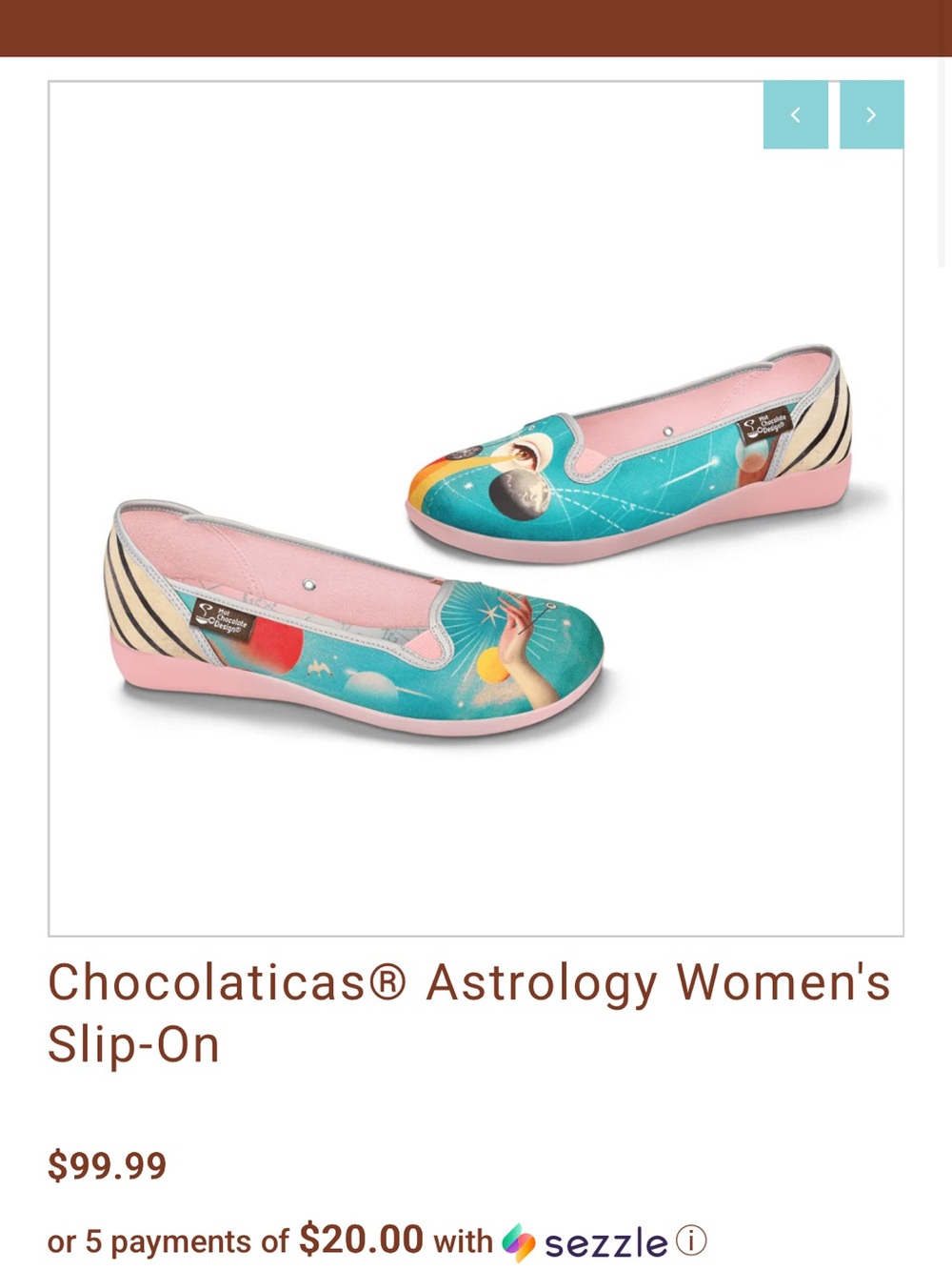 Chocolaticas Astrology Women's Slip-On - Pink & Teal size 38